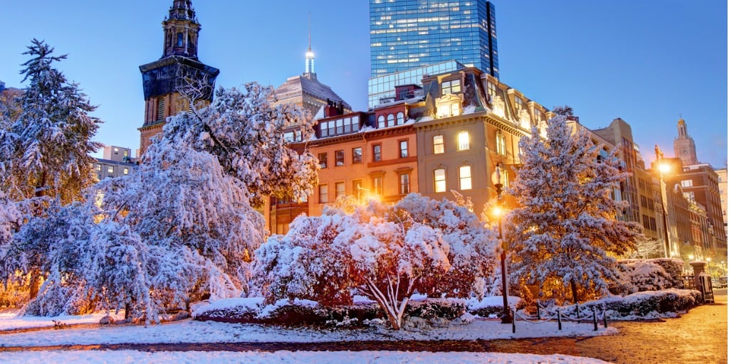 snow covering boston public garden