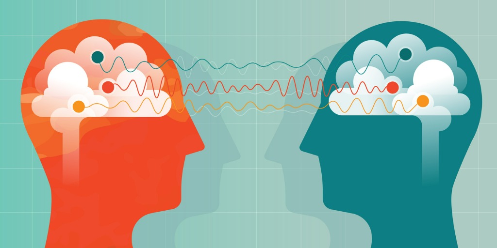 two Heads Connected With Brain Waves 